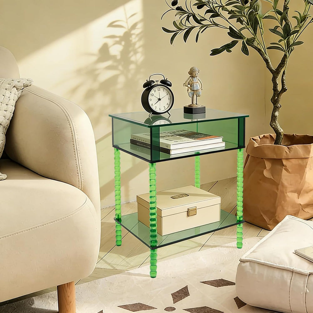 3-Tier Acrylic Side Table End Table with Storage & 44 Lbs Load Capacity &...