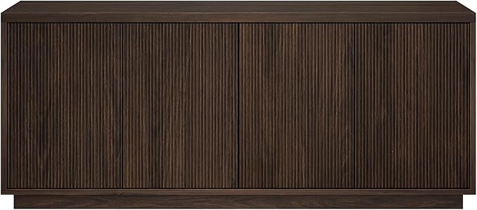 Henn&Hart Fluted TV Stand for TVs up to 65" with 2 Concealed Ribbed Storage Cabinets and Adjustable Shelves for Living Room, Family Room, or Office, Warm Brown