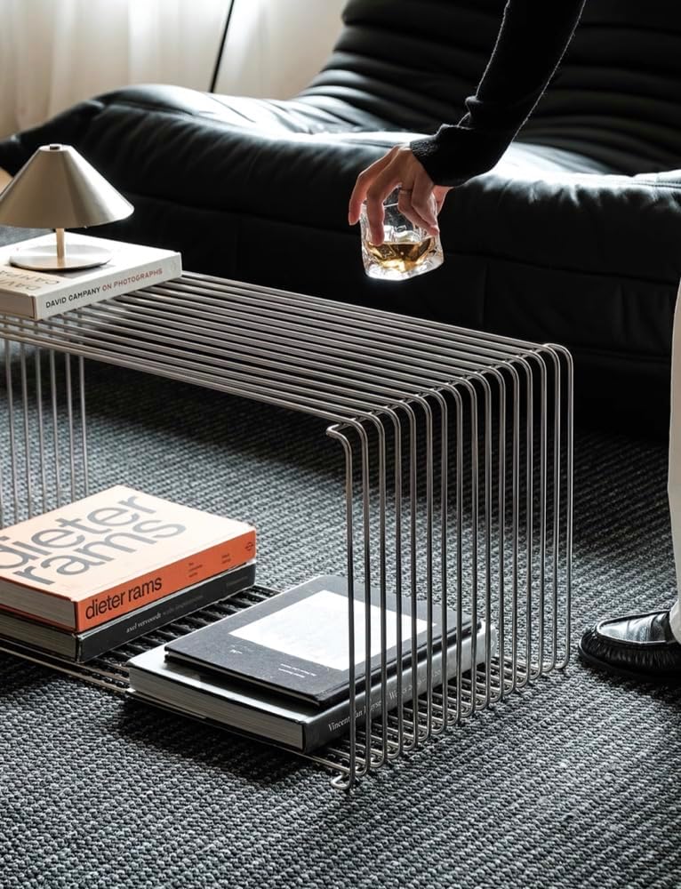 Stainless Steel Side Table,Square Geometry Retro Side Table Linear Metal End ...