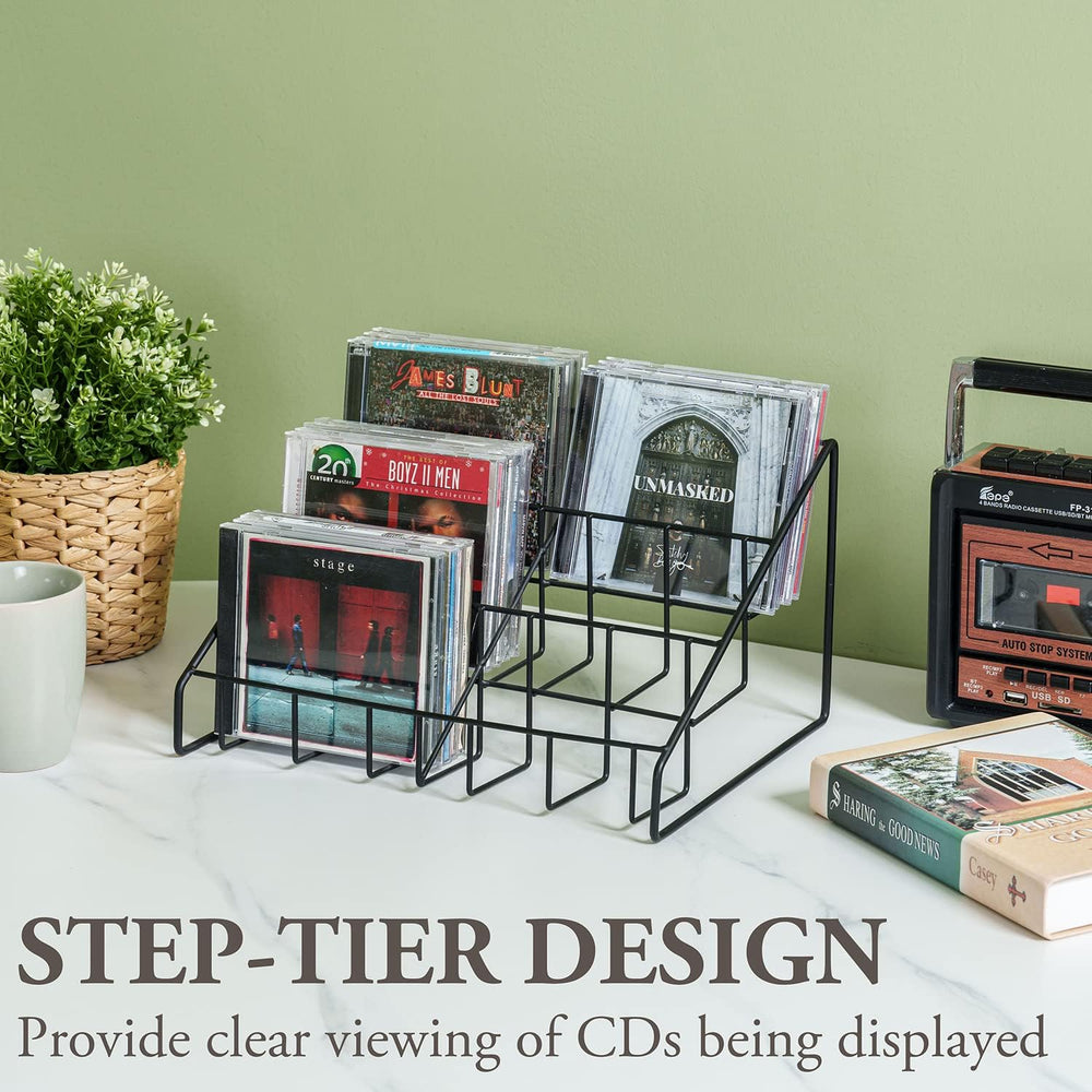 MyGift 2pc CD Storage Rack, 3 Tier Media Holder, Black Metal Organizer | Thre...