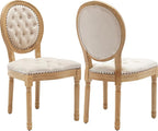 French Country Dining Chairs Set of 2, Beige Kitchen & Dining Room Chairs, Velvet Kitchen Chairs, Tufted Upholstered, Wood Legs, Sillas De Comedor (Velvet, Beige, 2 Pcs)