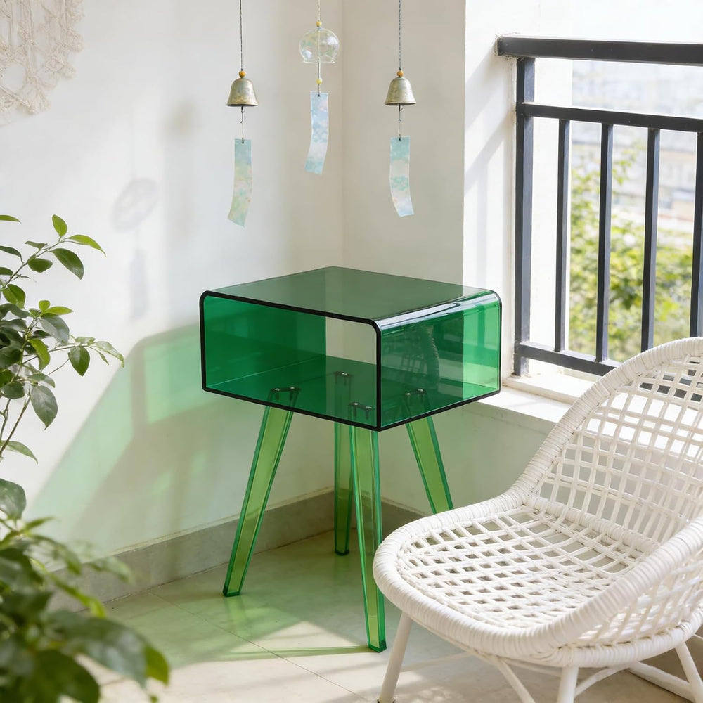 Acrylic Nightstand Side Table with Storage Shelf, Modern End Table for Living...