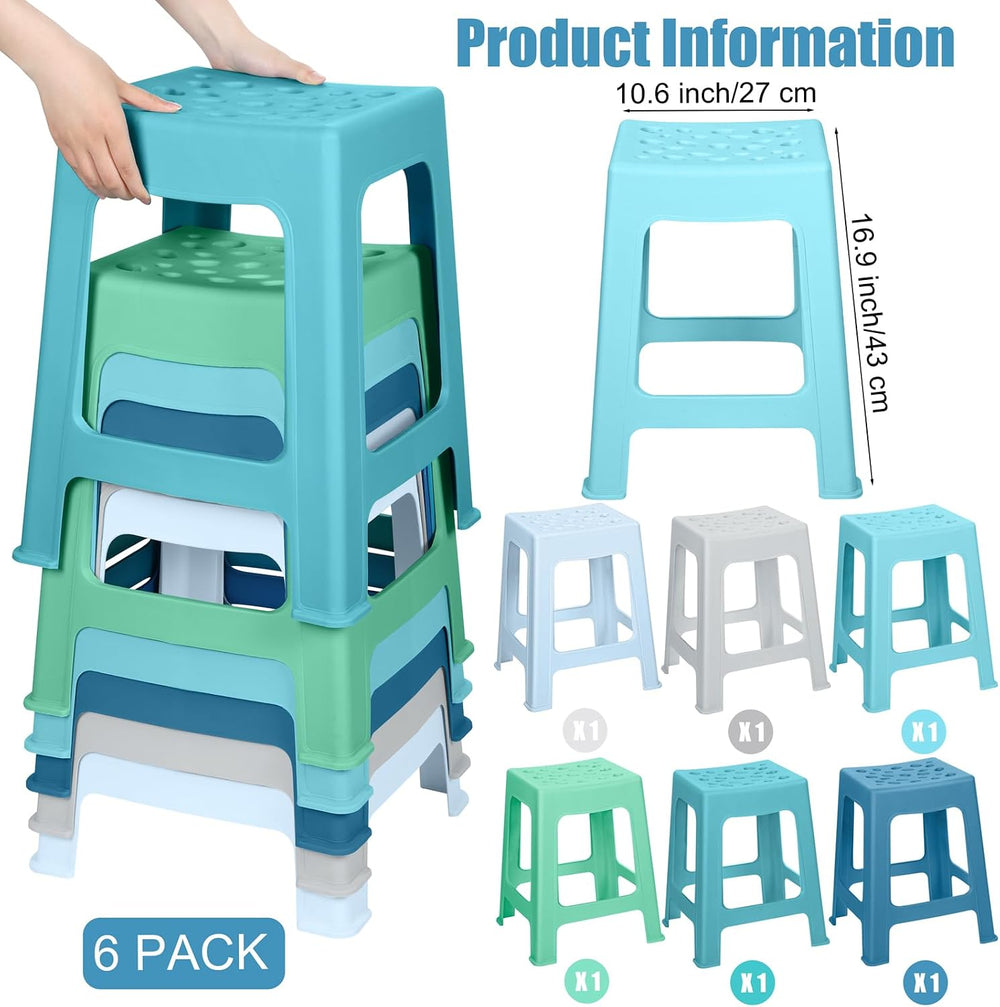 TURSTIN 6 Pack Plastic Stools 16.9 Inch Nesting Stools 6 Color Portable Backl...
