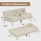 Flamaker Futon Sofa Bed Corduroy Folding Couch Adjustable Sleeper Sofa Bed for Small Apartment Upholstered Living Room Furniture Set with 2 Cup Holders Removable Armrests (Corduroy, Beige)