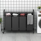 Laundry Sorter 4 Section Hamper Sorter with Heavy Duty Lockable Rolling Wheels Removable Bags Basket Separator for Dirty Clothes Storage,Black