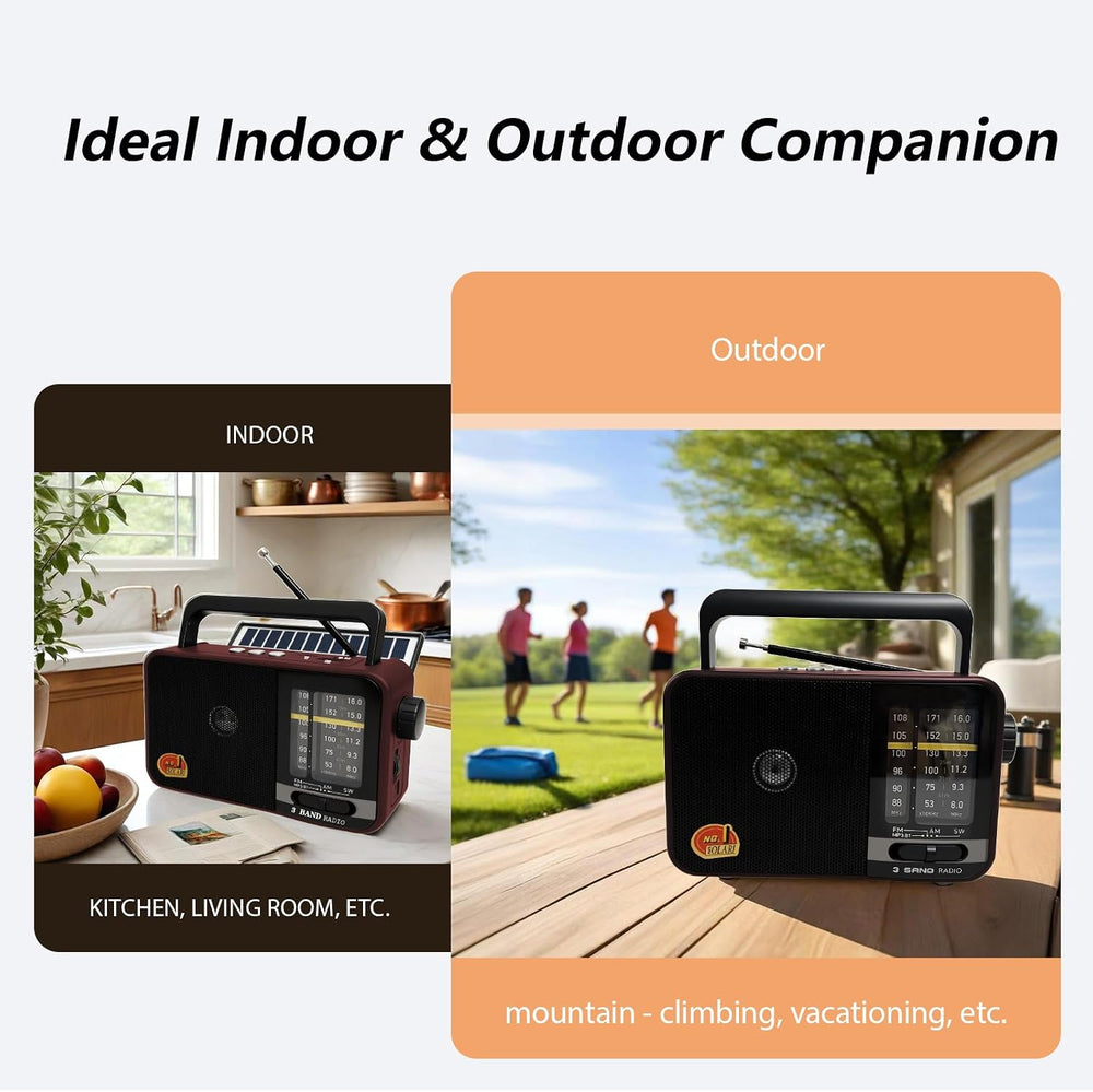 Portable AM FM Shortwave Radio, Bluetooth Solar Powered Emergency Radio