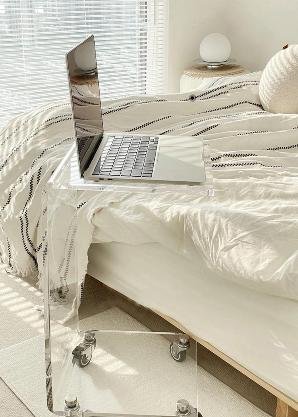 Acrylic Clear Movable End Table -26" h C-Shaped Modern Rolling Bedside/S...