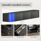 SHGJ&SOFT Floating TV Stand Wall Mounted Media Console with Door Entertainment Centerwith Storage Cabinets, Wall Mounted TV Shelf for Bedroom,Living Room (Black, 55.1IN)