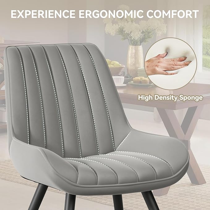 Modern Dining Chairs Set of 2,Upholstered Dining Room Chairs with Thick Cushions,Fabric Comfy Dining Chairs with Metal Legs for Dining Room Grey