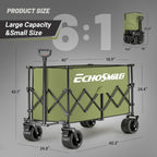 EchoSmile Collapsible Foldable Extended Wagon with 500lbs Weight Capacity, 300L Folding Utility Wagon Cart with Big All-Terrain Wheels for Beach,Sport,Gargen&Grocery,Green