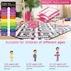 FDW Kids Desk Children Writing Student Desk Drafting Table Height Adjustable Study Table and Chair with Drawers Storage，Pink