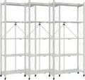 DEANIC 5 Tier Foldable Storage Shelves with Wheels, Large Capacity Shelving Unit, Freestanding Metal Wire Shelf Rack, No Assembly Organizer Rack for Garage Kitchen, Basement, Pantry(Grey Pack of 3)