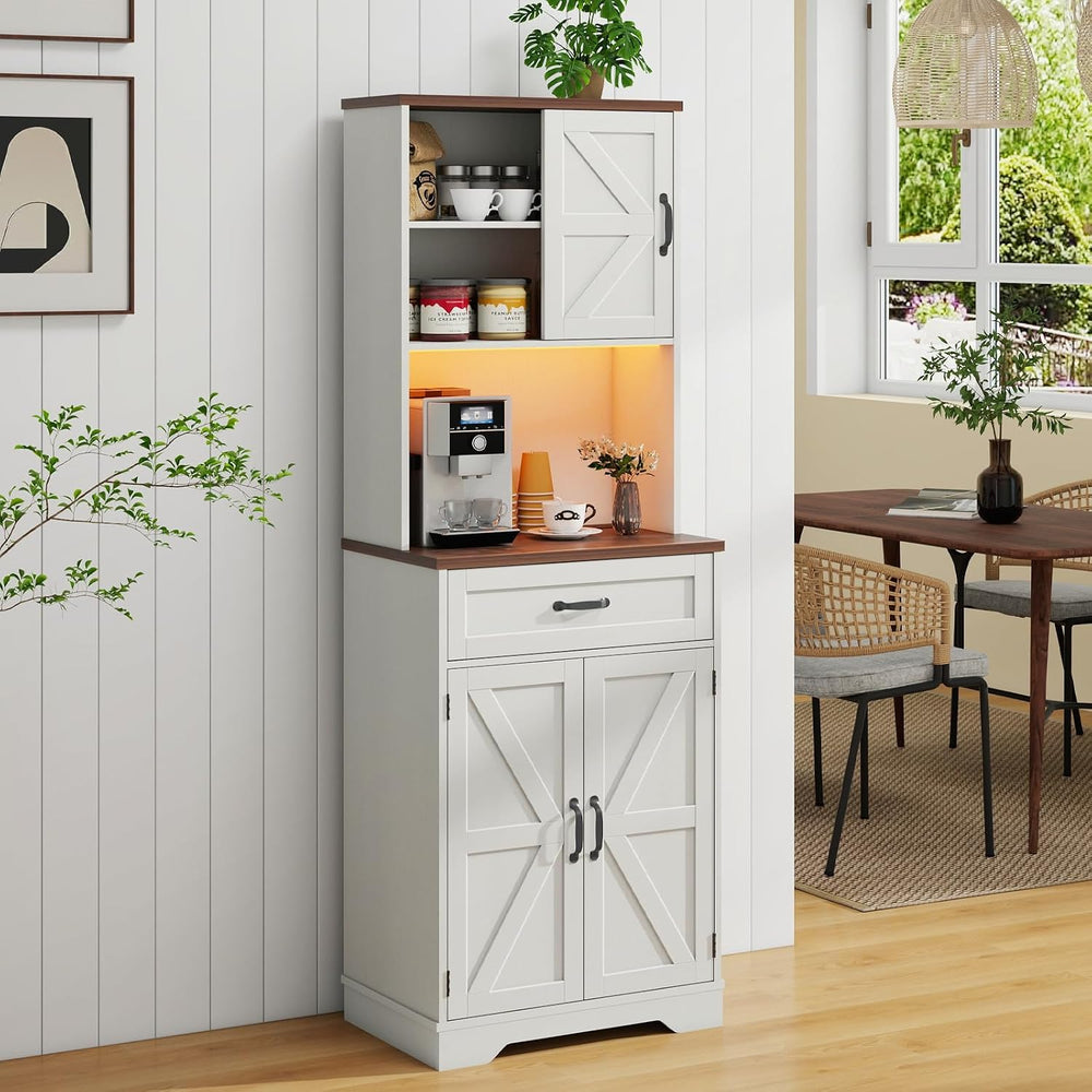 Vabches 68" Farmhouse Storage Cabinet with LED Light & Charging Stat...
