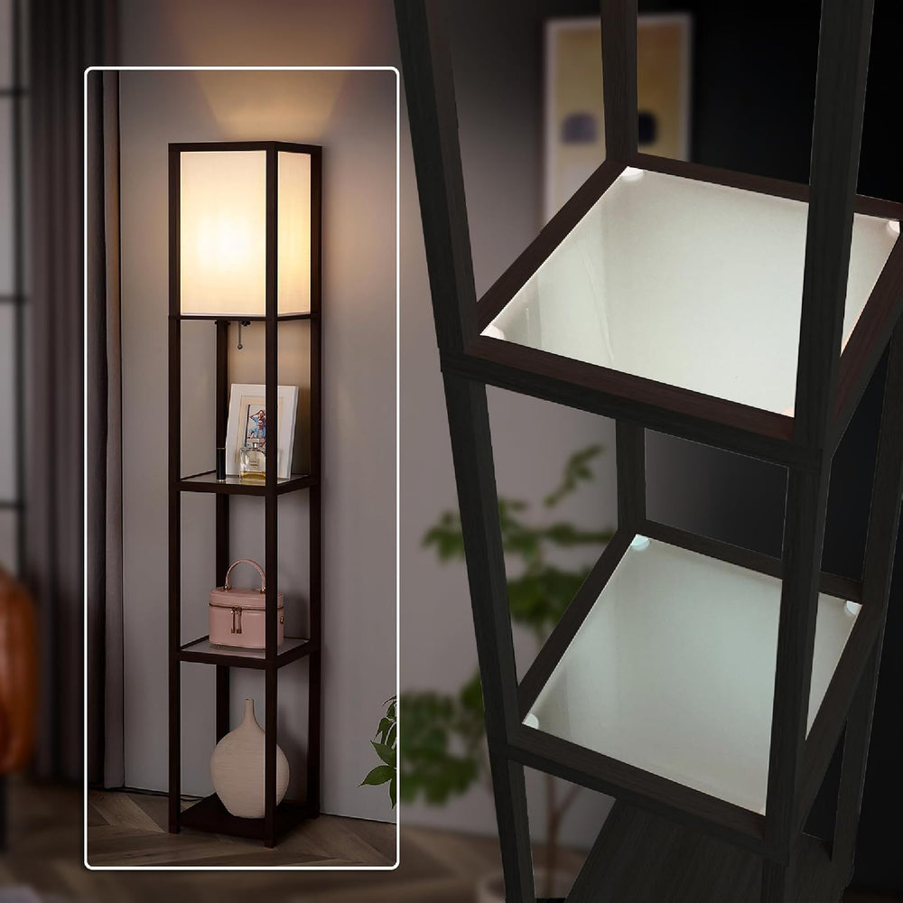 FENLO Floor Lamp with Shelves – Tall Standing Lamp with Tempered Glass Tiers ...