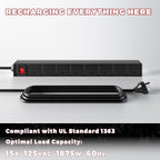 KAFAHOM Power Tool Organizer with Charging Station, Built in 8 Outlet Power Strip, Large 8 Drill Holder Wall Mount, Heavy Duty Metal Power Tool Storage Rack Tool Shelf for Garage Organization Red