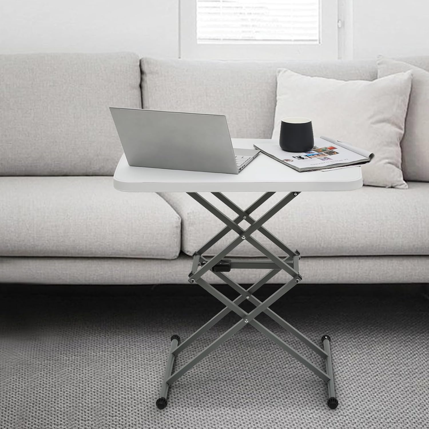 Athena Collection 26" Folding TV Tray Table with 5 Height Adjustable, White | Sturdy & High Quality, Stain Resistant HDPE Tabletop, Quick Setup & Folds Flat for Eating or Laptop Use on the Couch