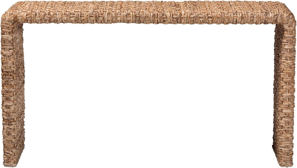 Bali & pari Alda Handwoven Seagrass Console Table - Rustic Wicker Waterfall Accent Table for Living Room, Hallway, or Entryway, Natural Brown