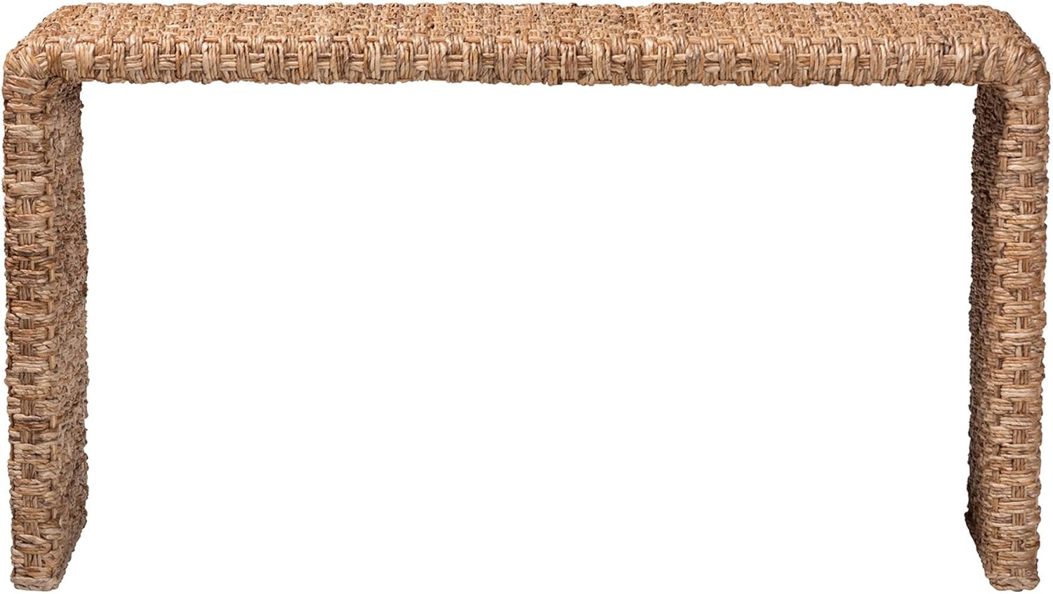 Bali & pari Alda Handwoven Seagrass Console Table - Rustic Wicker Waterfall Accent Table for Living Room, Hallway, or Entryway, Natural Brown