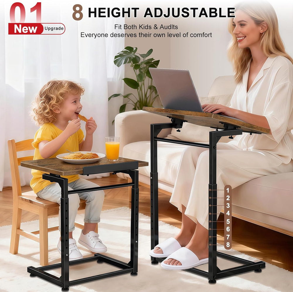 IHAITUN Tv Tray Table, Adjustable Height Couch Narrow Side Table,90° Tilt Ang...