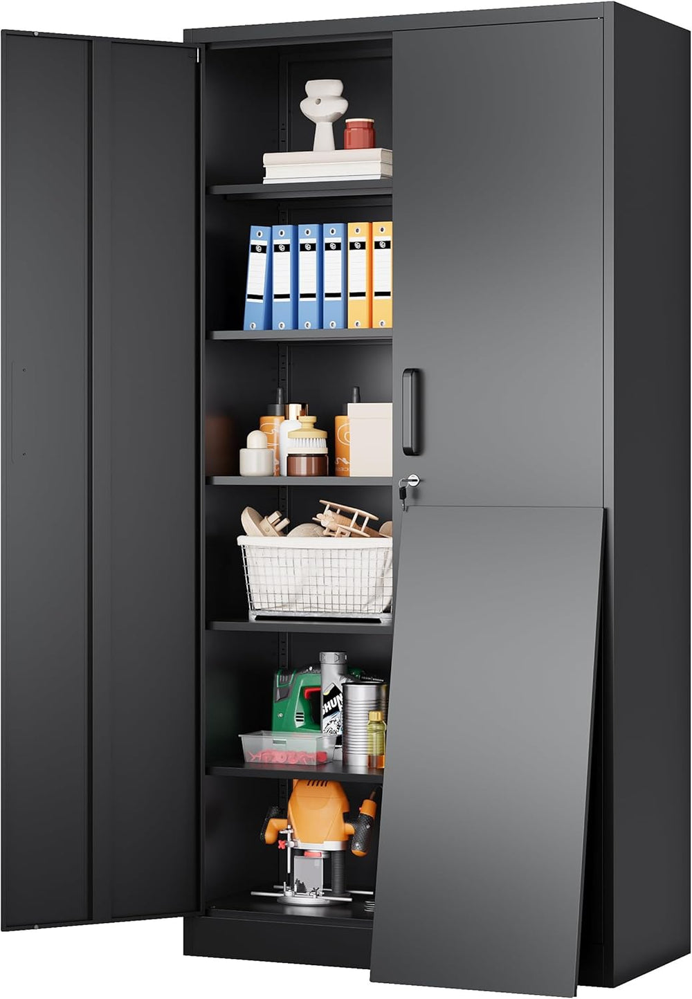 SISESOL Wide & Deep Metal Storage Cabinet with 2 Doors and 5 Adjustable S...