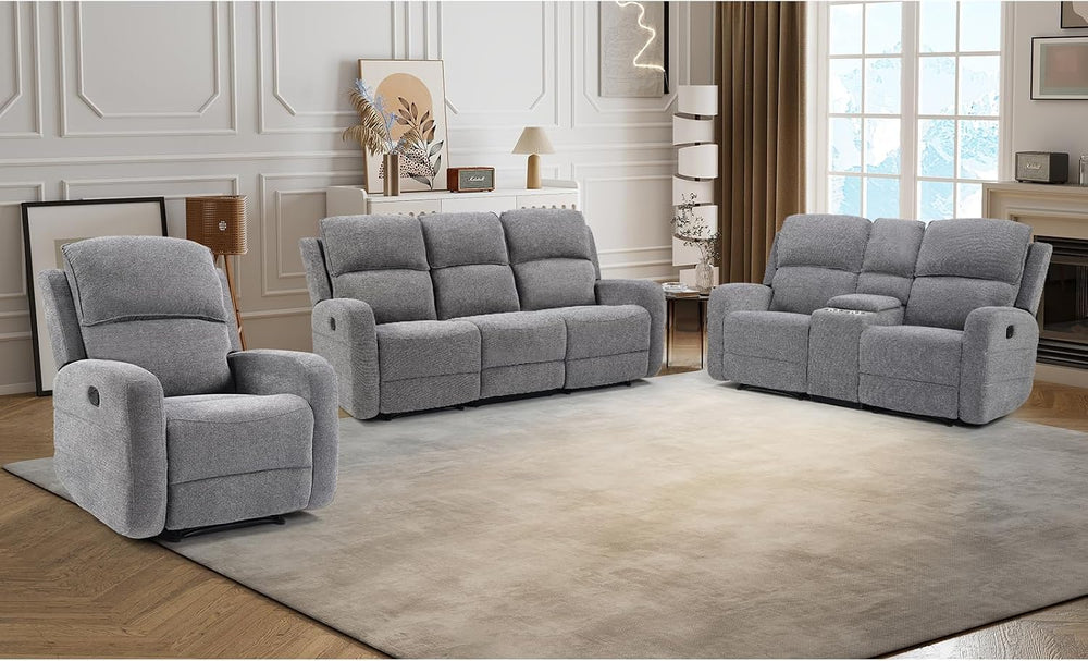 EBELLO Manual Living Room Furniture Reclining Couch Set, Fabric Recliner Chai...