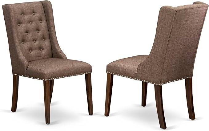 I3FO5-50N-18 - 5-Pc Mid Century Dining Set Consist of A Mid Century Table and 4 Brown Polyester Fabric Chairs with Button Tufted Back, Antique Walnut