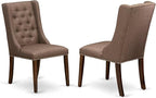 NKFO9-AWA-18-9-Piece Kitchen Set Consists of a Dinner Table and 8 Brown Linen Fabric Kitchen Chairs with Button Tufted Chair Back - Antique Walnut Finish.