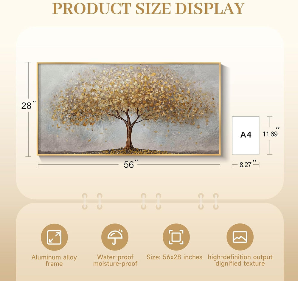 Large Framed Modern Gold Tree of Life Wall Art for Living Room, 30x60 In