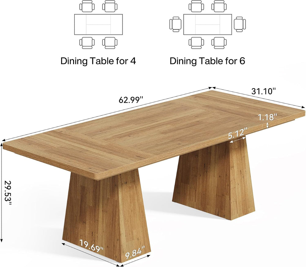 LITTLE TREE Dining Table for 6 People, Wooden Dining Table, Rectangle Table w...