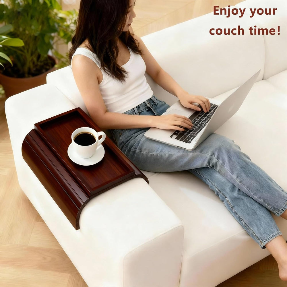 Bamboo Couch Arm Tray Table, Foldable Sofa Rest with Non-Slip Base Portable A...