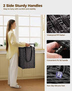 Greenstell Laundry Hamper with Wheels&Lid, 130L Large 3 Sections Clothes Hamper with 2 Types Removable Liner Bags, 5 Mesh Laundry Bags, Handwoven Divided Laundry Basket Black