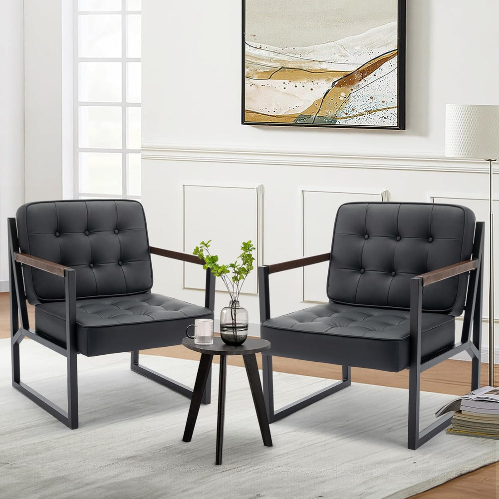 MALOL Mid Century Modern Accent Chair Set of 2, Comfy Living Room Chair, Blac...