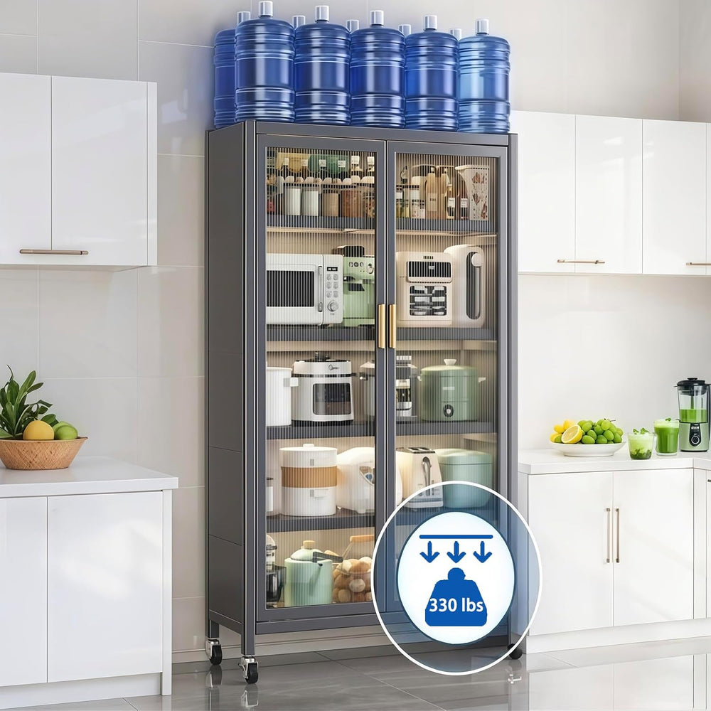65" Kitchen Pantry Cabinet with Wheels & Adjustable Shelves, 6-Tier ...