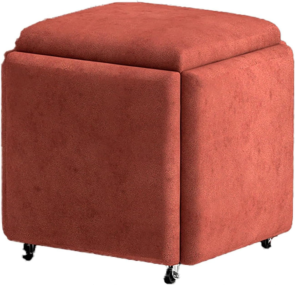 Square Multi-Functional Footstool with Wheels, 5-in-1 Entryway Storage Stool,...