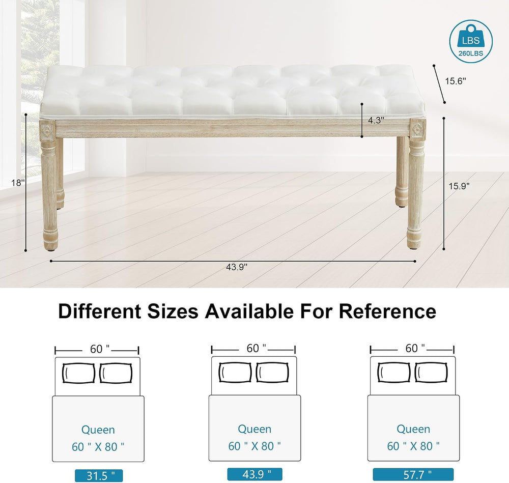 44‘’ Entryway Bench, Upholstered Button End of Bed Bench, Vintage Bench with ...