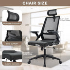 Ergonomic Swivel Task Chair High Back Home Desk Chair Computer Office Chair Mesh Rolling Work Chairs with Headrest and Lumbar Support Black