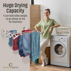 Smartsome | Wall Mounted | Clothes Drying Rack | 34" Wide | 22.5 Linear Feet Capacity | 8 Smooth Round Stainless Steel Rods | 60 lb Capacity | Fully Assembled | Compact Sturdy Space-Saving Design