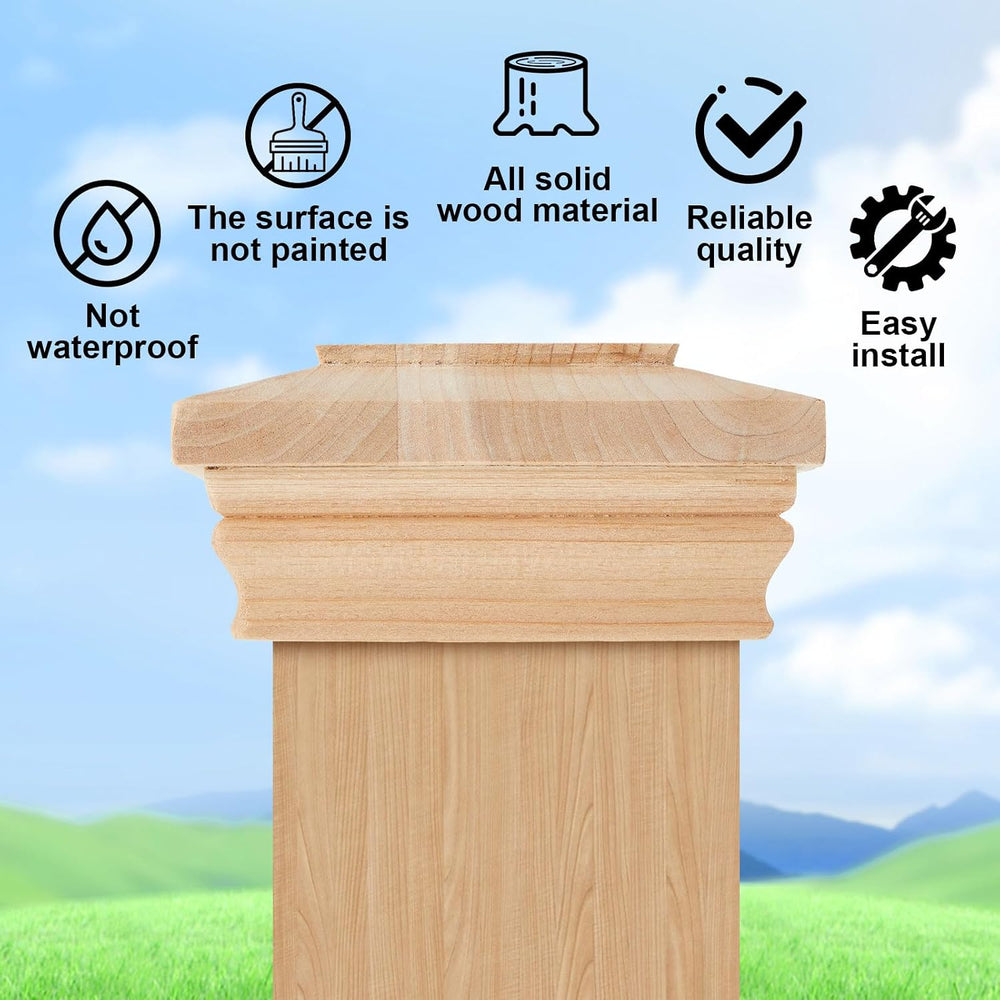 Geetery 6 Pcs 4" x 4" Cedar Post Cap Flat Wood Newel Post Fence Topper