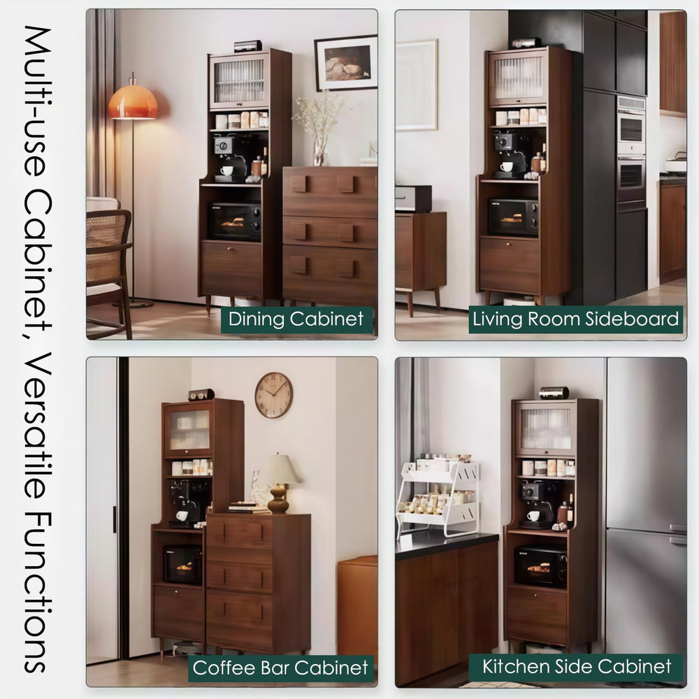 Kavie Solid Wood Kitchen Pantry Cabinet, Narrow Tall Sideboard with Acrylic D...