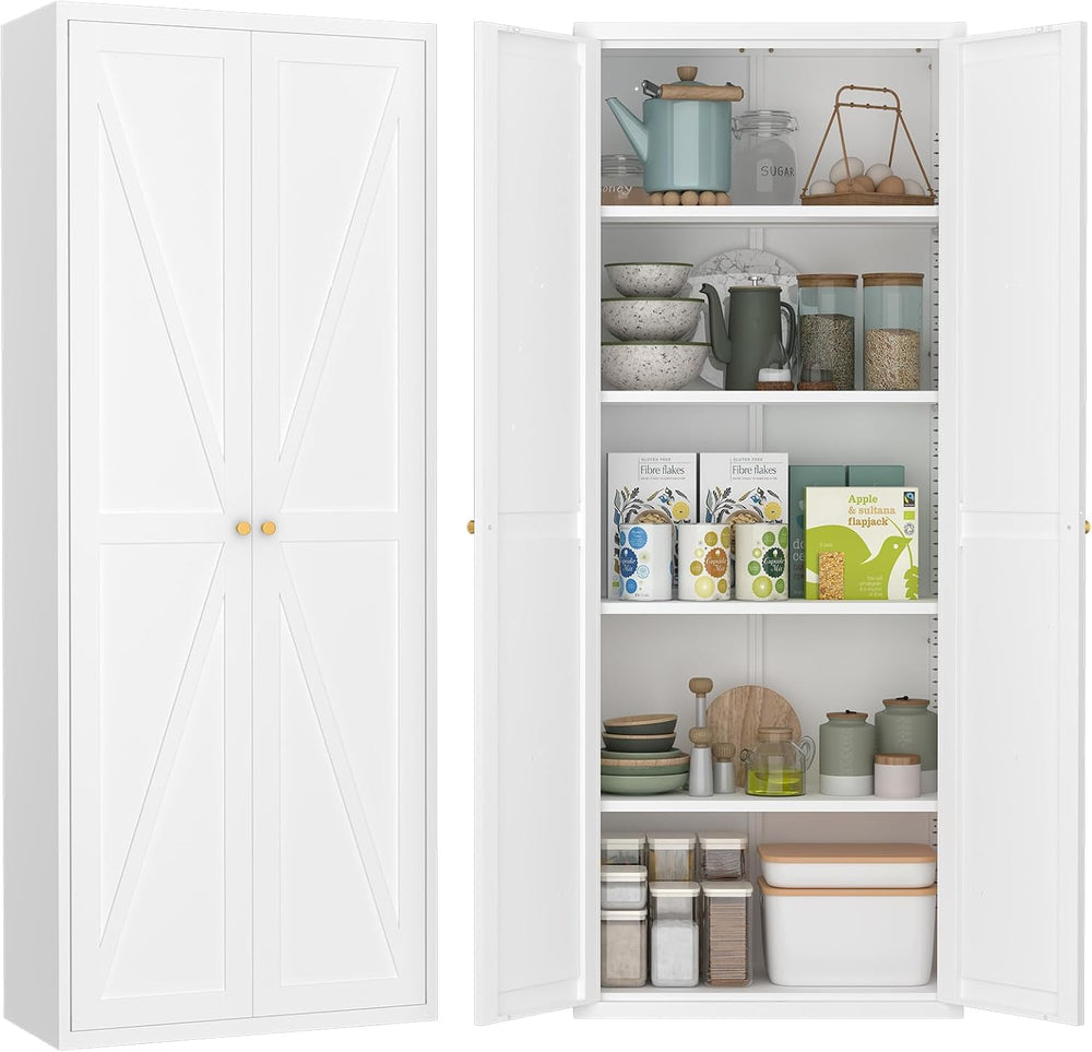 71" Tall Kitchen Pantry Storage Cabinet, Kitchen Storage Cabinet with Do...