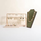 GemeShou wooden earring holder organizer for girls, maple stud earring display stand for boutique store, jewelry storage organizer shelf【maple stand-Two Tiers】