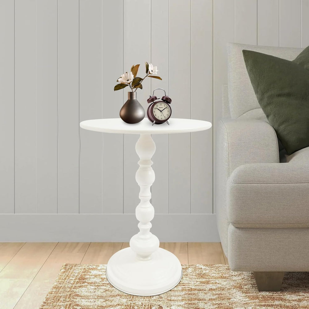 Small Round Side Table - Retro Metal Pedestal End Table for Living Room, Bedr...