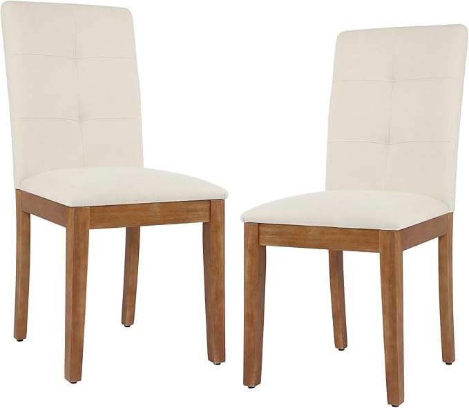 DAGONHIL Dining Chairs Set of 2, Modern Upholstered Fabric Dining Room Chairs, Armless Kitchen Chairs with Wood Legs and Padded Seat for Living Room, Bedroom, Kitchen (Beige)