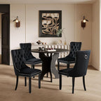 Velvet Upholstered Dining Chairs Set of 4, Modern Style Kitchen Side Chairs with Nailhead Trim and Wood Legs,Metal Pulling Ring for Dining Room Living Room(Black,Set of 4)