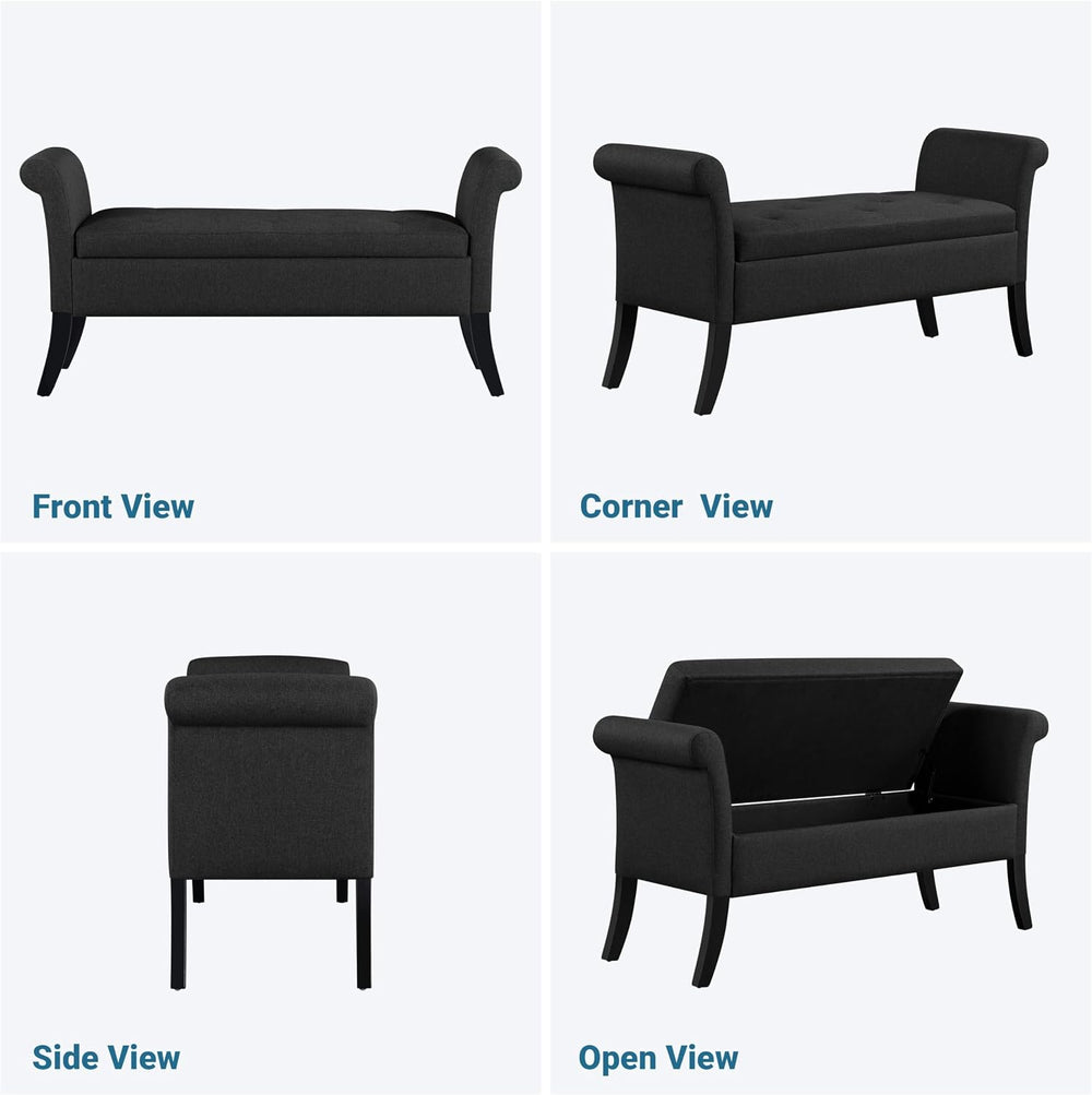 Yaheetech 52in Rolled Arm Storage Ottoman Bench Seat for Entryway, Black | Bu...