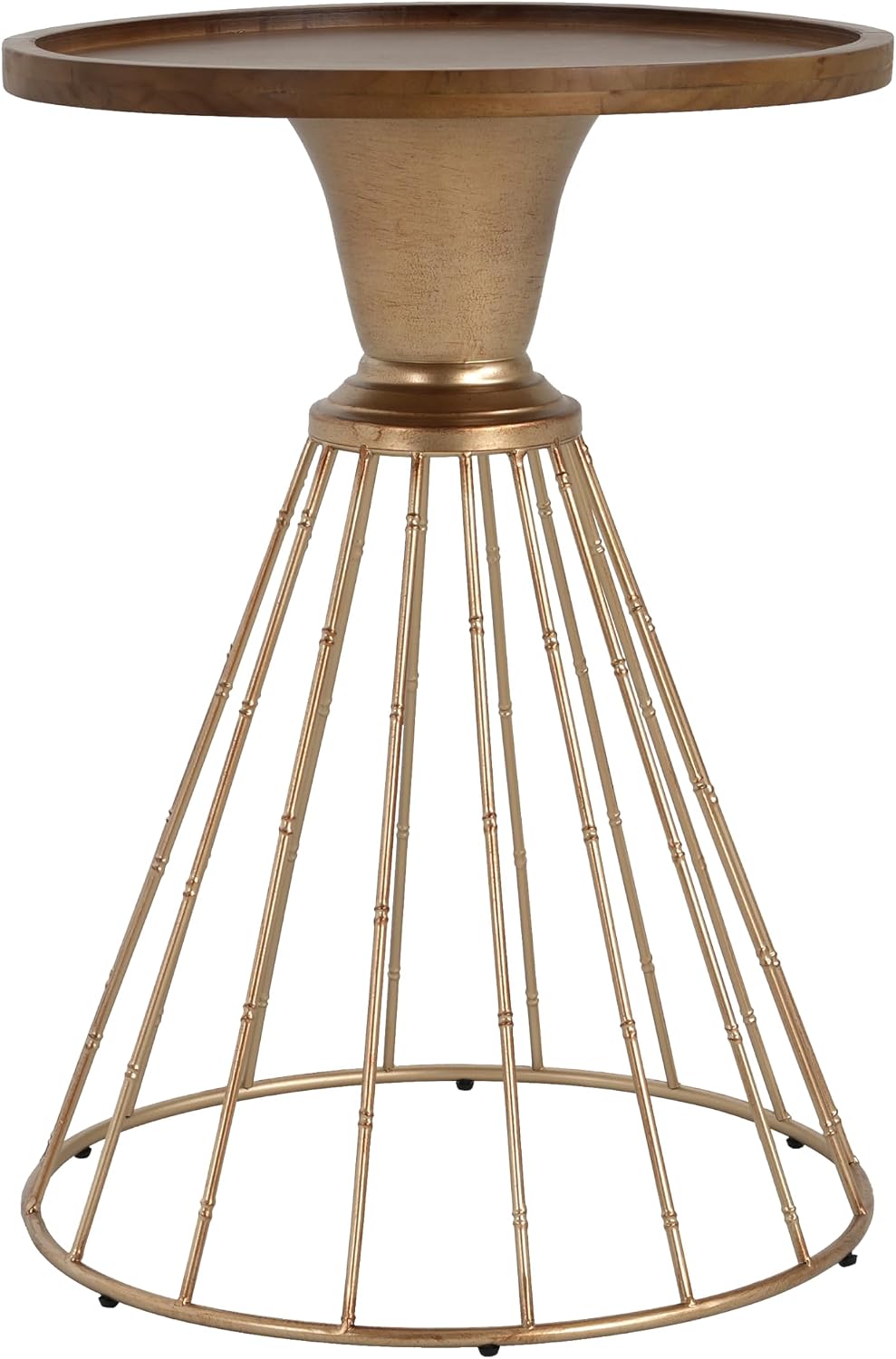 Vintage-Inspired Pine Side Table with Cut-Out Edge, Antique Gold & Natura...