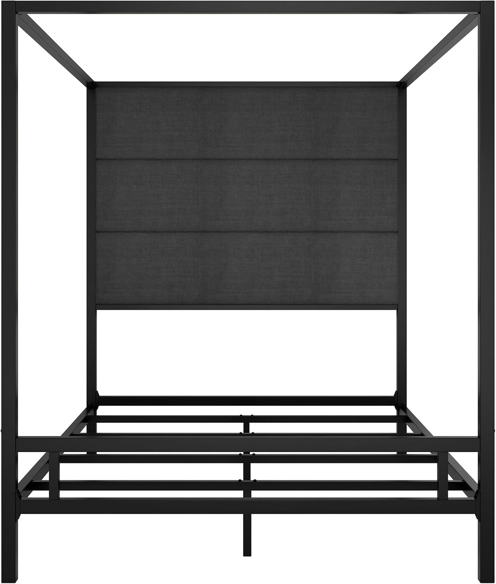 Queen Size Modern Black Canopy Bed with Tall Headboard