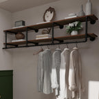Clothes Rack 72in, Wall Mounted Garment Rack with Real Wood Shelf, Heavy Duty Hanging Clothes Rack, Multi-Purpose Hanging Rod, Space-Saving Closet Storage (2T72in)
