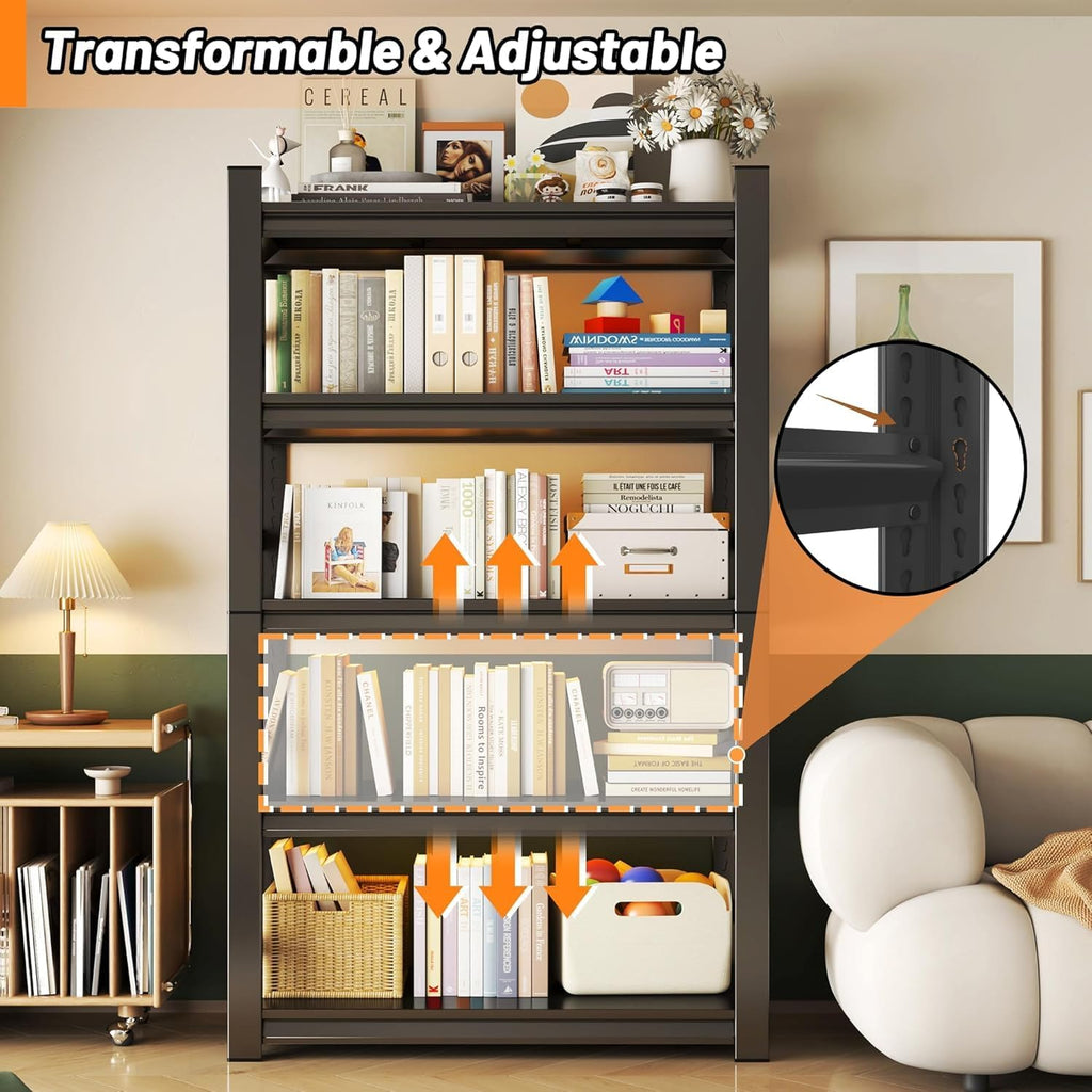 Garage Storage Shelves,5 Tier Shelving Unit, 40 inch Wide, 18” Deep, 78” Tall Organizer Metal Shelf for Basement/Laundry/Pantry Heavy Duty, Adjustable,Easy to Install (5Tier-47"Wx24"Dx72"H with Fence)