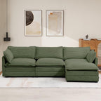 112'' Sectional Modular Cloud Couch, Oversized L Shaped 3 Seat Sofa with Movable Ottomans, 2 Throw Pillows, Upholstered Corduroy L Shape Comfy Deep Couches for Living Room and Office, Green